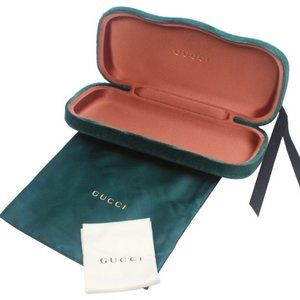 Emerald Green GUCCI hard clamshell Sunglasses Case + Drawstring Pouch Bag